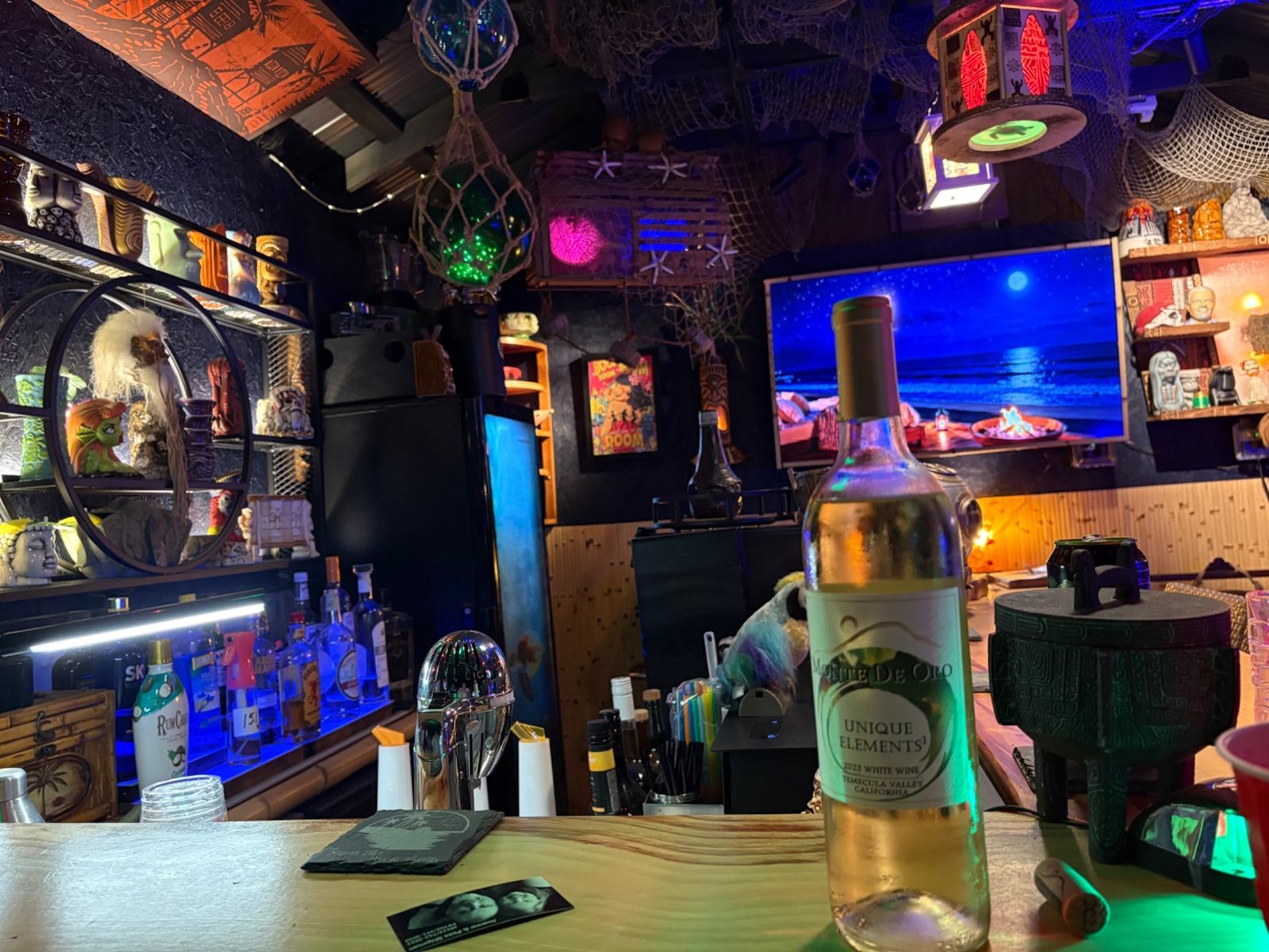 Colorful lights inside the bar